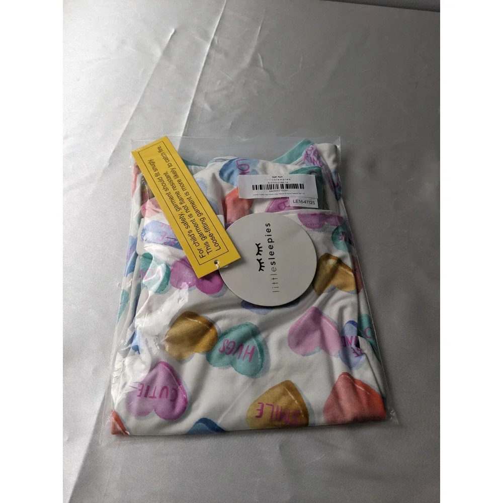 Little Sleepies Conversation Heart Bamboo Pajama Set 4T Pastel Valentine PJs NEW